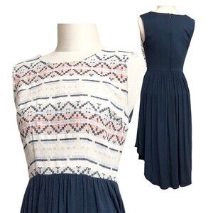 Dolan Salado Embroidered Dress Size Small Navy Asymmetrical Anthro Sleeveless